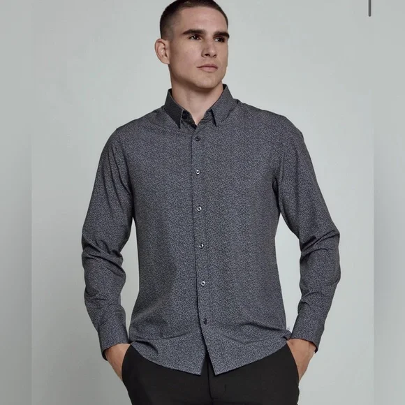 7DIAMONDS‎ Nolan 4 Way Stretch Long Sleeve Button Down Shirt Black Large - Picture 2 of 9